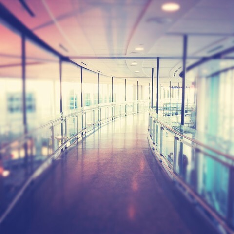 Hallway in Building with glass - instagram effect